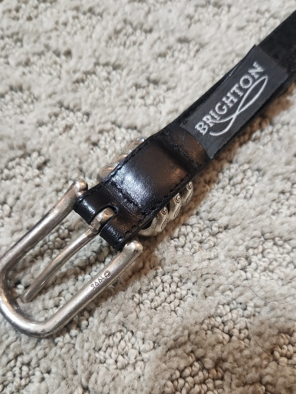 Brighton Smooth Classic Black Leather Belt with Embossed Silver Buckle Small